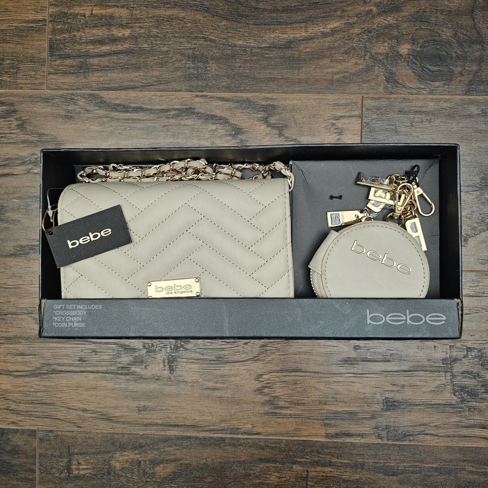 BeBe Sophia 3 Piece Gift Set Bone Tan Color Gold Hardware NEW Designer Style‎